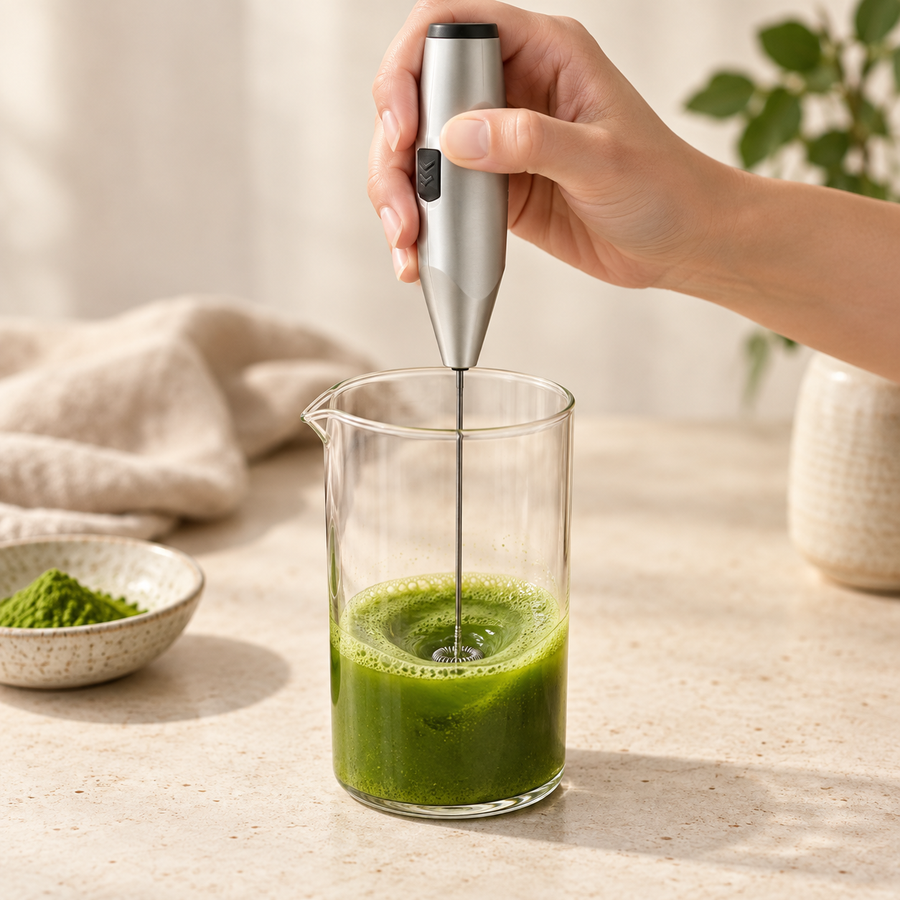 Blend matcha with an electric whisk