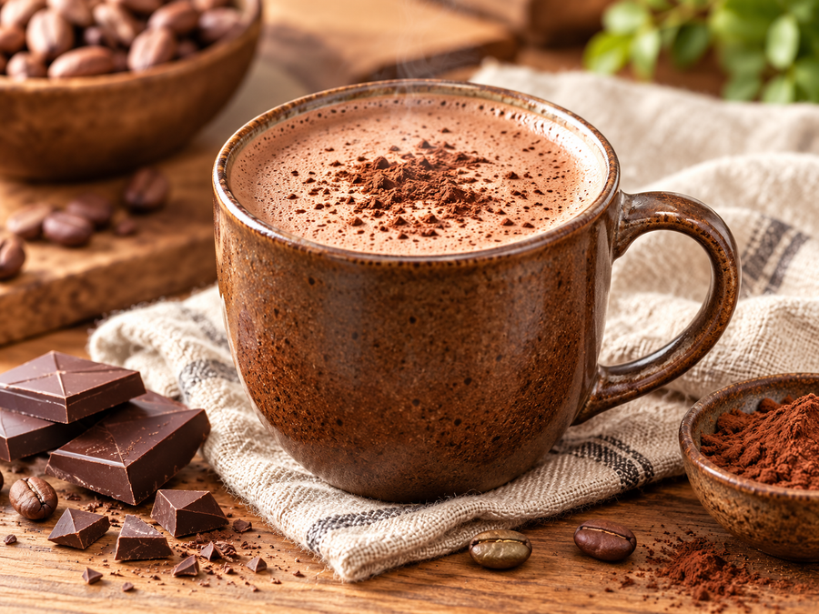 Rich cocoa coffee in a ceramic mug
