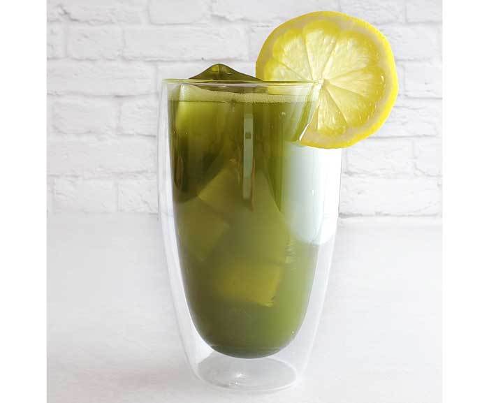 Honey Lemon Matcha Iced Tea prepared and ready to serve