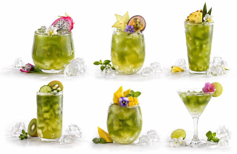 Original A23 campaign showing hot, iced and cafe-style matcha drinks
