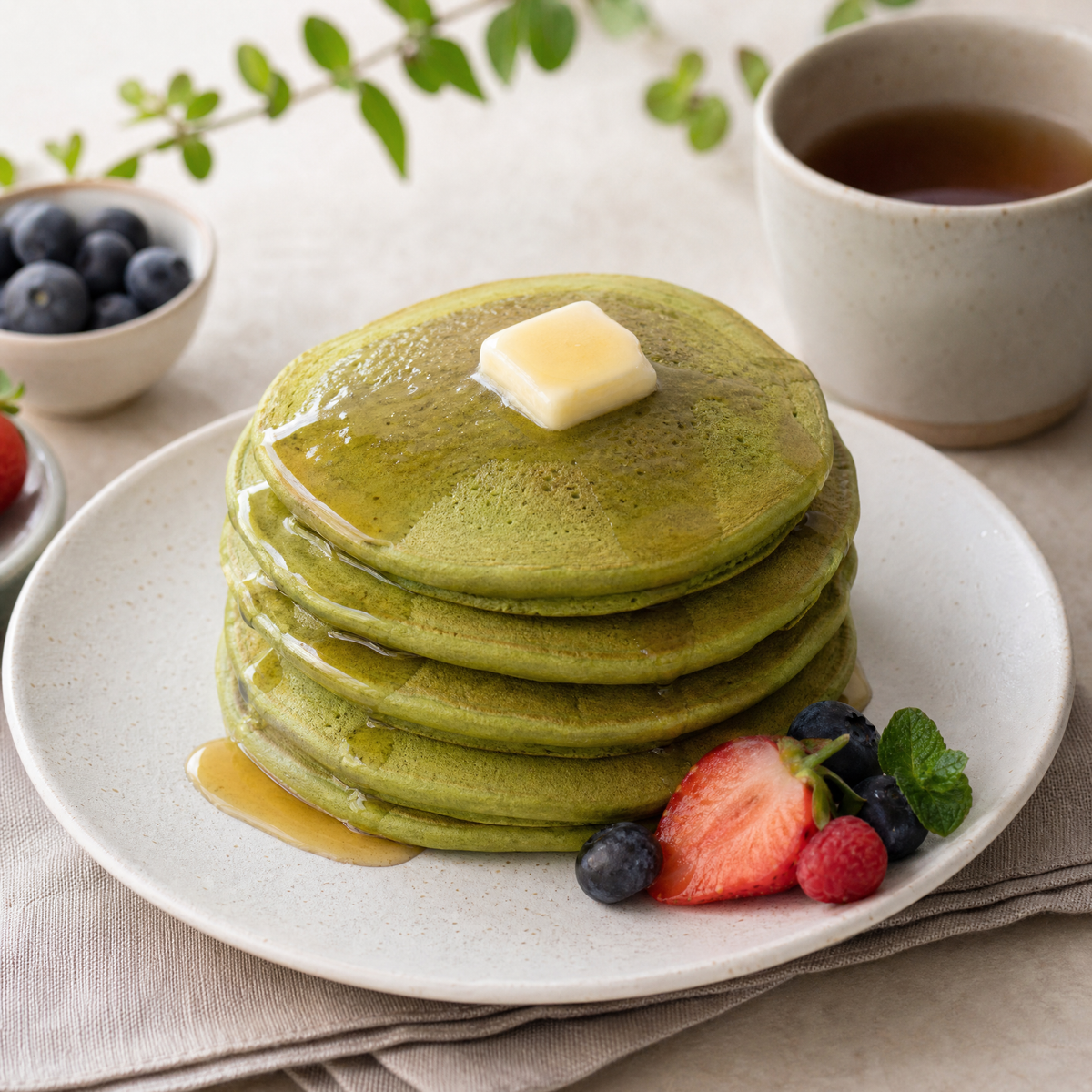 Pancakes made with Japanese Ryori culinary matcha powder