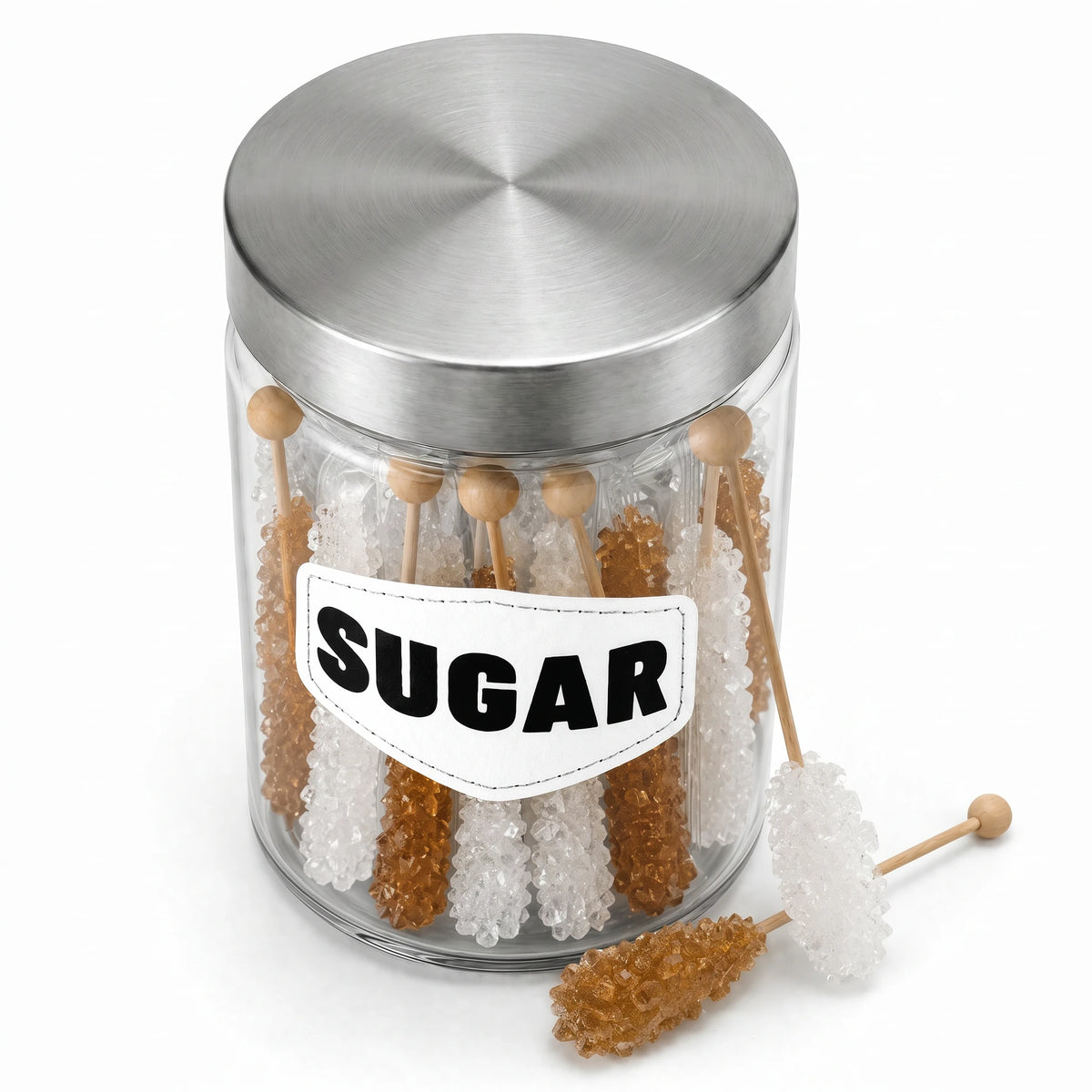Sugar stick serving jar with stainless steel lid