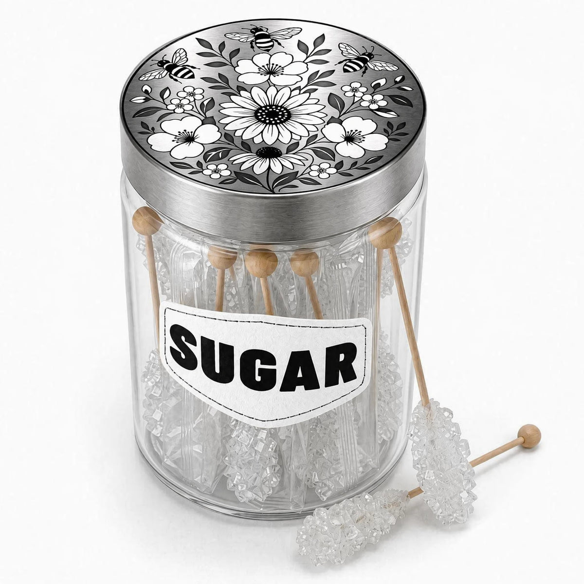White sugar sticks with black label design