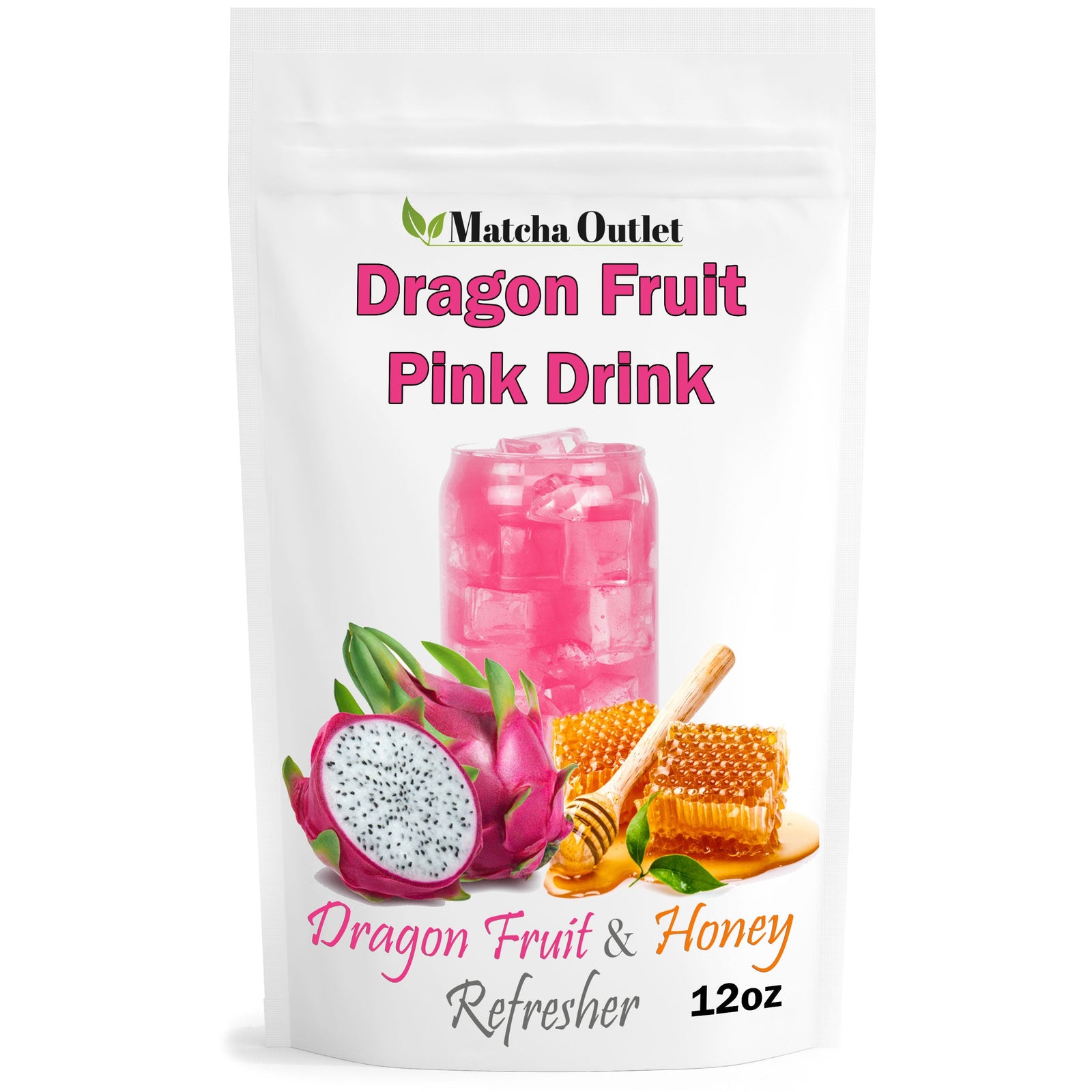 Matcha Outlet Pink Drink Dragon Fruit & Honey Refresher Drink Mix package